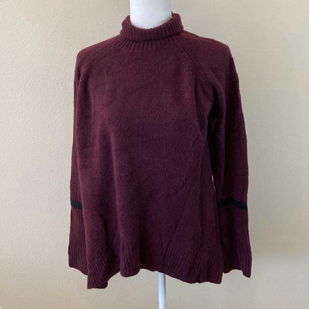 Halogen Burgundy Wool Blend Turtleneck Sweater Black Stripe HA393677MI Womens S